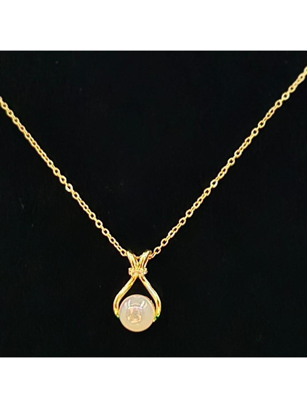 White opal pearl necklace with gold chain diamond accents. 18k Titanium steel